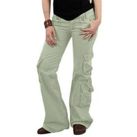 Hlače pune dužine za ženske tipke Čvrsto boje FIT Ćelaci Ležerne prilike multi džepovi Streetwear Bell