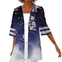 Yubatuo Womens Cardigan ženska bluza bluza Outerwear Print pola duljine rukave Ležerne prilike za odmor