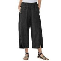 Hanas hlače modna ženska gumba pune boje casual pamučne hlače sa džepovima crne s