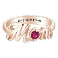 Majčin dan Nakit Pokloni personalizirani okrugli simulirani ruby ​​mama Obećani prsten za obećanje u 14K ružičastog zlata preko sterlinga srebrne prstene veličine-6