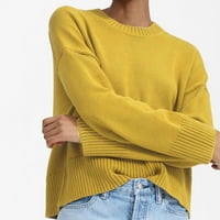Ženska klirens džemper Ženska modna puna dugačak džemper s dugim rukavima O-izrez labav pleteni džemper Rolbacks Yellow 14