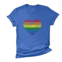 Moonker ženske vrhove majice za žene O-izrez kratki rukav labav bluza TEE majica Top Heart Print l plava