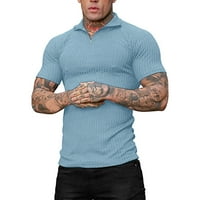 Muške majice Muške modne slobodno vrijeme Sportska fitness Solid Color Zipper rukav majica Majica kratkih rukava Flannel majica za muškarce