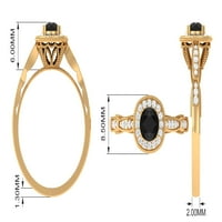 Antikni CT Black Spinel zaručni prsten sa dijamantnim halo, crnim špinerskim i dijamantnim zaručničkim prstenom, 14k bijelo zlato, SAD 12,00