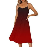 Ljetne haljine za žene Ženska ljetna haljina V izrez Spaghetti remen A-line Fashion Cisterna TOP Ležerne prilike plaže Red XL