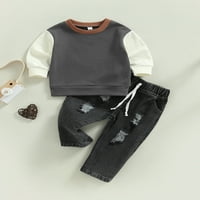 Xingqing 1-3 godina Toddler Boy Outfits Dugi rukav Patch Patch Dukserice Dukseri Dnevne hlače Jesenski odjeća Sive crna 6- mjeseci