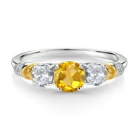 Gem Stone King 2. CT ovalni žuti citrinski White Topaz srebrni i 10k žuti zlatni dijamantni prsten