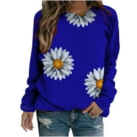 Ženski trendi osnovni casual labav pulover Atletska košulja Crewneck Duks lagani pad vrhova majica s dugim rukavima Daisy Print Comfy Blue S