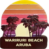 Wariruri Beach Aruba Trendy Suvenir Ručna oslikana smola hladnjak Magnet zalazak sunca i palmine dizajn
