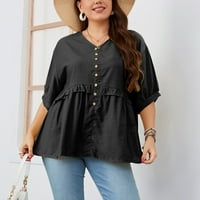 Žene plus veličine vrhovi Ljetni kratki rukav gumb Solid Color Lable V izrez za bluzu XL