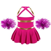 TiaoBug Kids Girls Cheerleading Dirominalna plesna haljina bez rukava sa cvjetnim kuglicama Halloween Cosplay kostim Hot Pink 12