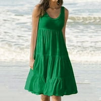 LUKKC LUKKC PLUS Ljetna haljina za žene Ženska modna ljeto ljeta Solidana boja bez rukava bez rukava
