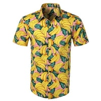 Labakihah vrhovi muškarci Ležerne prilike za ispis niz majicu kratkih rukava Havajska gornja bluza žuta