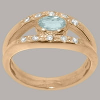 Britanci napravio 9K ružin zlatni prirodni akvamarinski i dijamantni ženski prsten - veličine opcija - veličina 9.5