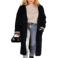 Niuer ženski kaput džep džemper otvoren prednja odjeća toplom jaknom s kapuljačom crna m