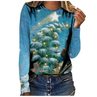 Aufmer Clearsance Božićni džemperi za žene Dame Božićni okrugli vrat Ispis dugih rukava Vrhovi jedinstvenih uzoraka Redovna bluza