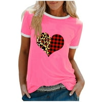 Prodaja ženskih košulja za valentinovo ljubitelje dukserice ženske kozne raglan bluza Crewneck pulover majica kratkih rukava Plaid Leopard srčani grafički tisak ružičastih l