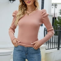 tklpehg ženski džemperi pada modni duks casual labavi fit bluza okrugli izrez Žene dugih rukava na dugim rukavima Duks u boji Khaki s