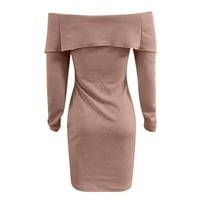 Miayilima Mini haljine za žene Ležerne prilike sa čvrstim pletenom haljinom sa zatvaračem V-izrez van-ramena hladna ramena s dugim rukavima mini tanka pulr haljina