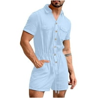 Skapbo Muška posteljina set set kratkih rukava s kratkim rukavima niz ležerne košulje Summer Loose Fit košulje i kratke hlače