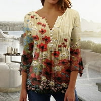 Hueook T-majice Ženske plus veličine kratkih rukava od tiskanih V-izrez modne ležerne majice pulover