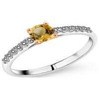 Gem Stone King 0. CT okrugli žuti citrinski bijeli dijamantni srebrni i 10K ružičarski zlatni prsten