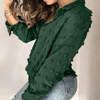 TELISOE ženski šifon bluze šifonske bluze s dugim rukavima prema dolje pom pom casual majice, poklopci ovratnik bluze zeleni xl