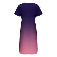 Puntoco Plus Veličina Veličina Ženska haljina Ženski ljetni džep kratki rukav Ispis V-izrez Dress Purple 6