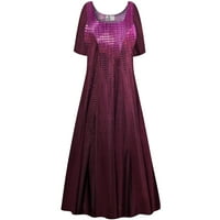 Plus veličina Ženska haljina Burgundija Ogledalo Dizajner za refleksije Ispis Princess rez s dugim rukavima