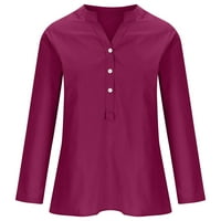 Košulje za žene Trendy V izrez dugih rukava majica Majica pune boje gumb pamučni posteljina na vrhu labave bluza