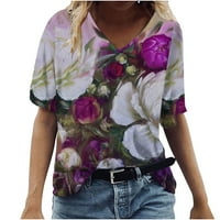 Prevelike majice za žene kratki rukovi Bluze Regularne fit t majice Pulover tees vrhovi cvjetni ispis