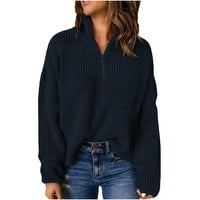 Dukseri pulover za žene GOTH džemper s dugim rukavima V-izrez ruched pulover bluza vrhovi mornarice
