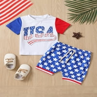 Gulirifei Dan nezavisnosti Outfits Outfits 4. jula Star Stripe Pismo Ispis majica kratkih rukava i kratke hlače Ljetni set
