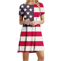 Honeeladyy Cleance pod 10 $ Dnevna haljina za odmor za žene Ljeto Američka zastava Ispiši obrazac Crewneck