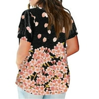 Ženske bluze Bluza Žene plus kratkih rukava modne cvjetne košulje Henley Ljetni vrhovi Crni XL