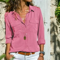 Ženski vrhovi i bluze Ljeto Žene dame šifon dugi rukav V-izrez Ljetne pune boje Bluze Ljetne casual