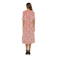 Follure Midi haljine za žene Ležerne prilike cvjetno print Bohemian V-izrez A-line od ispisane haljine