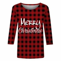 Božićne košulje za žene Ležerne duljine rukav okrugli vrat Skrenjeni vrhovi lagana ugodna bluza tunika Trendy Holiday Gift majica s
