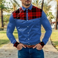 MAN bluza Ljetna moda zgodni muškarci modni casual plairani bolovni blok rever gumb Dugih rukava Majica