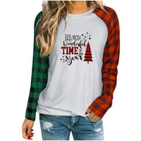 Ženske jesenske vrhove Okrugli vrat dugih rukava majica Božićni grafički labavi bluza
