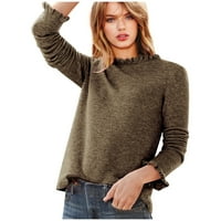 Huaai džemperi za žene Žene pune boje ruffled džemper okrugli vrat Labavi dugih rukava, džemperi za jesen za žene zelene s