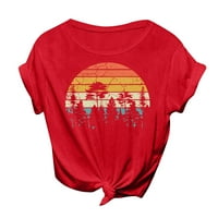 Majice za žene Ležerne prilike Vintage Sun Print Majica za kampiranje Ispis Solid Boja kratki rukav