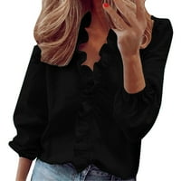 Dyfzdhu bluze za žene Dressy Casual Ruckele V izrez dugih rukava Solid Color Top Plus size crna