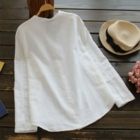 Majice za žene Trendy Fall košulje na vrhu casual bluza pamuk pamuk dugme dugih rukava, čvrsta bluza