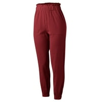 Ediodpoh Ženske ležerne hlače Čvrste pamučne pakete sa džepom dugih hlača plus veličine Hlače crvene