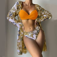 Tankini kupanje za žene Bikini Mesh Havajski cvijet plaža plaža za plažu moda plus size kupaći kostim s visokim strukom kupaći kostimi za žene za žene 40-narančaste s
