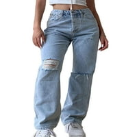 Niveeer žene traperice raširene pantalone visoke struk dno prozračne pantalone široke noge plave 2xl