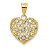 14K dvotonski zlatni šarm Privjesak dijamantski okrugli i bijeli rodijum 2pt srce