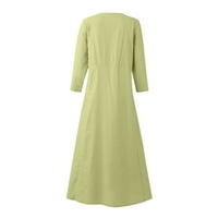Ženska modna casual puna ruka pamučna posteljina pamučna haljina, zelena, xl