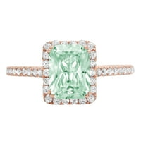 1. CT Sjajni smaragdni rez simulirani zeleni dijamant 14k Rose Gold Halo Solitaire sa Accenting prstenom